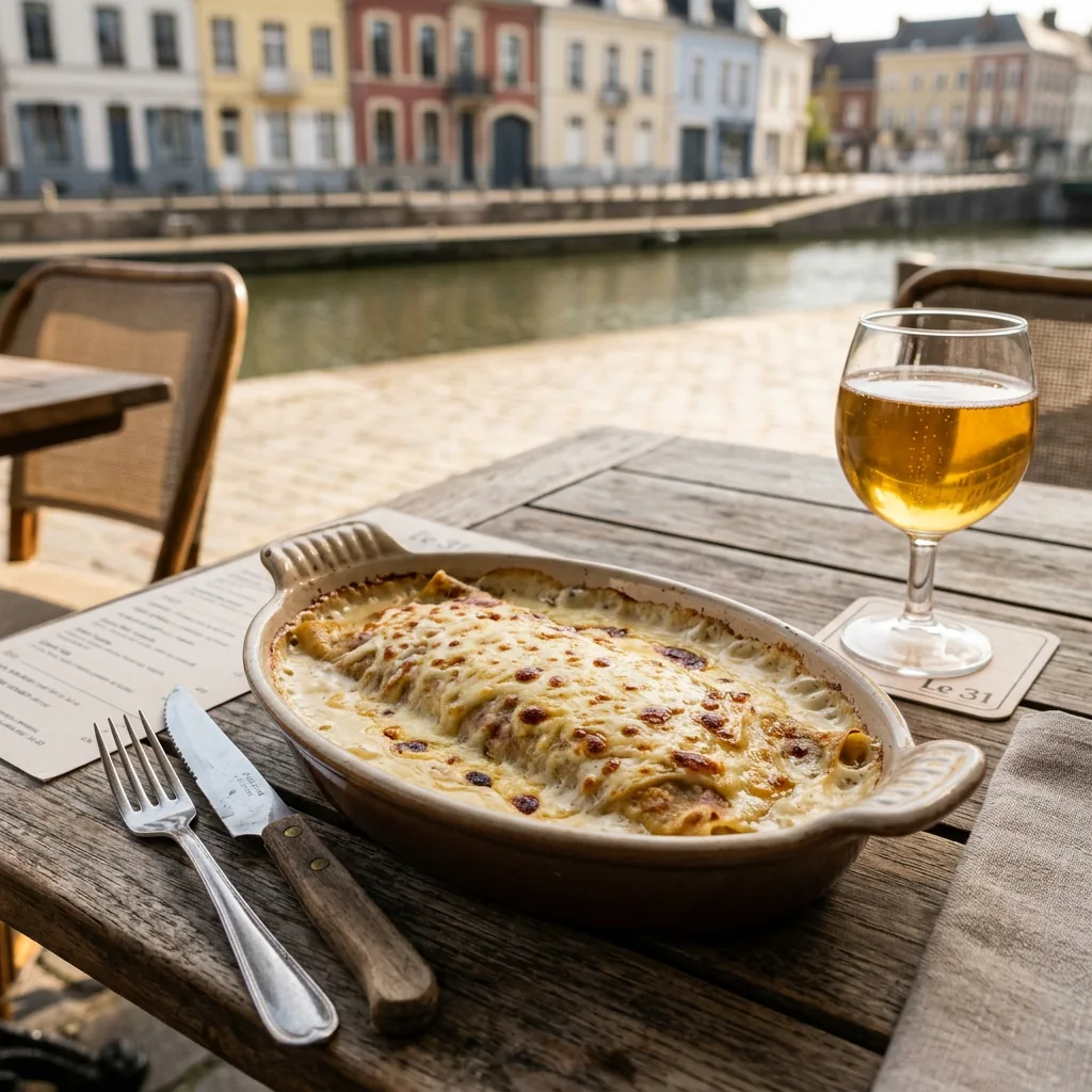 Ficelle picarde traditionnelle gratinée servie dans un ravier au Restaurant Le 31 à Amiens